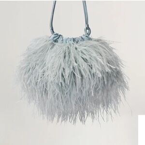 A.L.C. Janie Feather Bag NWT Slate Blue Ostrich Feather Evening Shoulder Bag